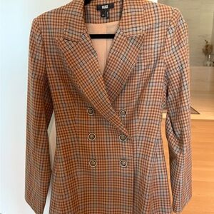 PAIGE Tan Plaid Double-Breasted Blazer